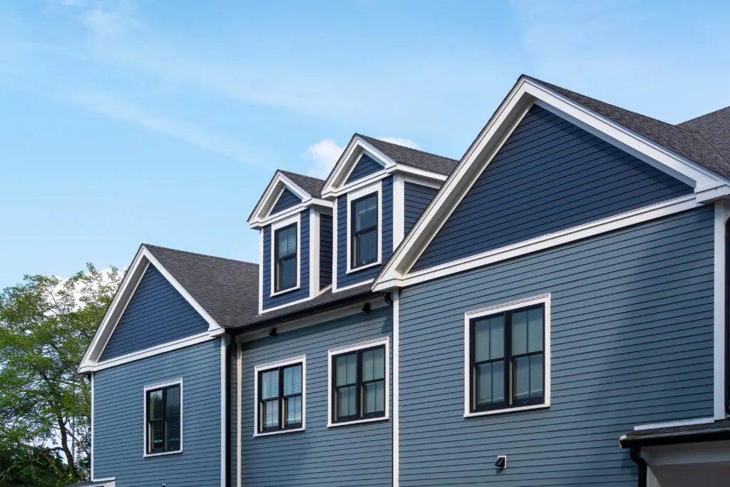 residential home with blue siding and asphalt shingle roof